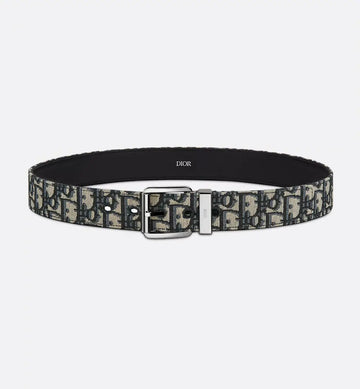 Belt Beige and Black Dior Oblique Jacquard with Black Grained Calfskin,