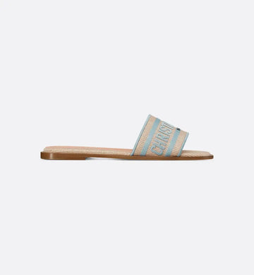 Mule Dway Dioriviera Raphia couleur naturel et coton brodé bleu ciel