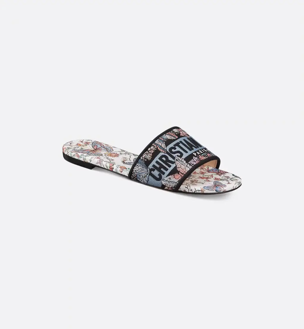 Mule Dway Coton brodé et motif Toile de Jouy Papillon blanc multicolore 