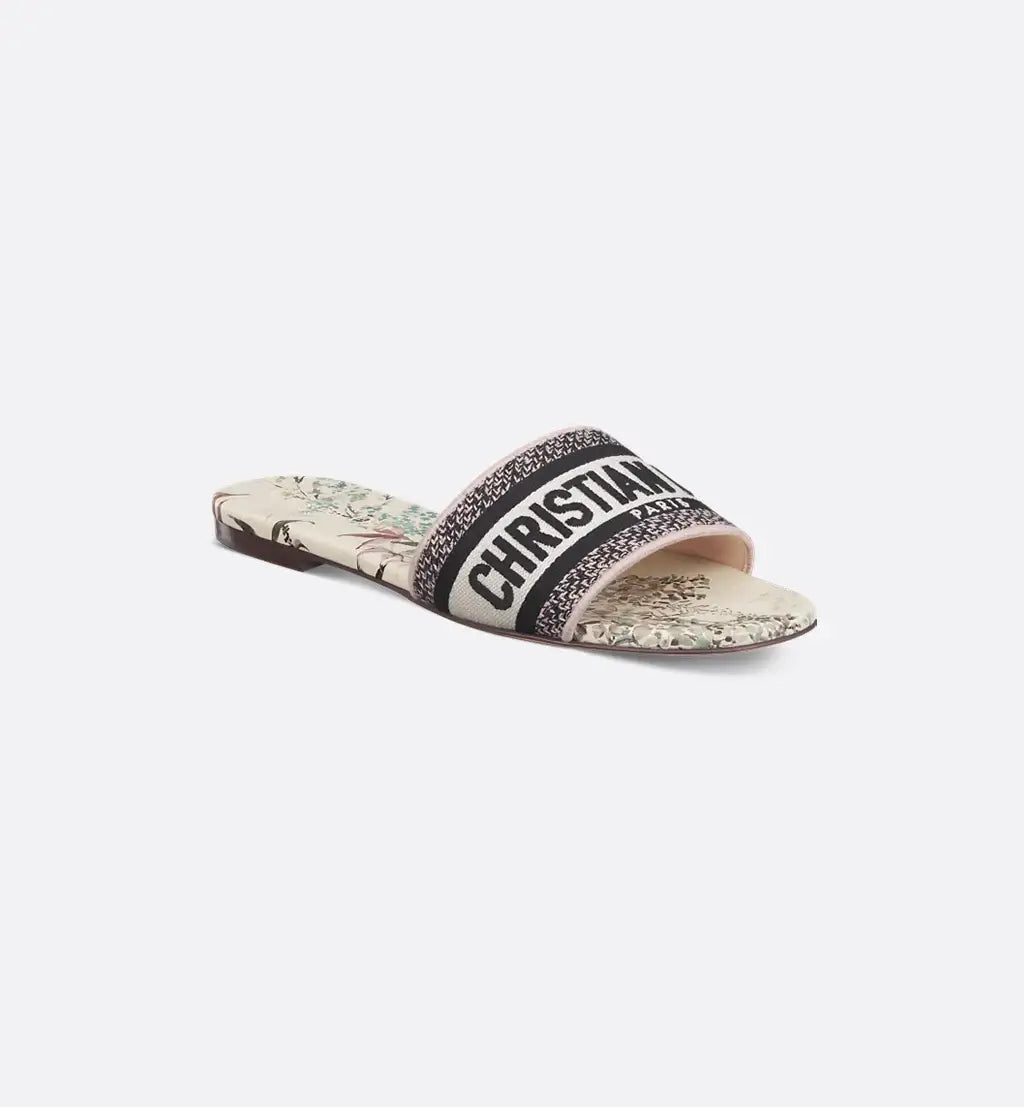 Mule Dway en coton brodé et motif Millefiori nude et blanc 