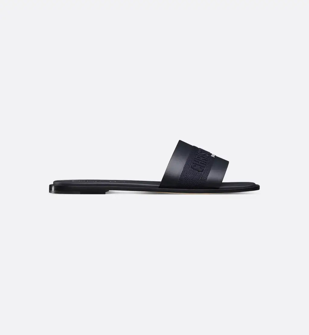 Mule Dway Cuir de veau brodé bleu foncé et coton