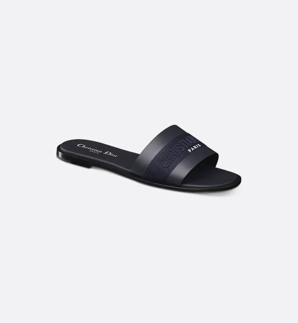 Mule Dway Cuir de veau brodé bleu foncé et coton