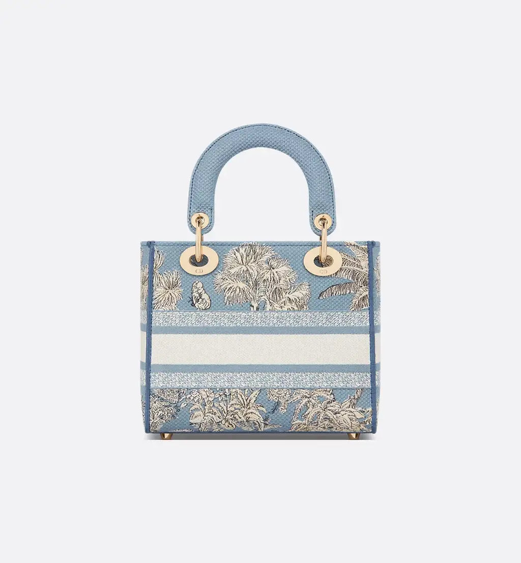 Dioriviera Small Lady D-Lite Bag Celestial Blue and White Toile de Jouy Palms Embroidery