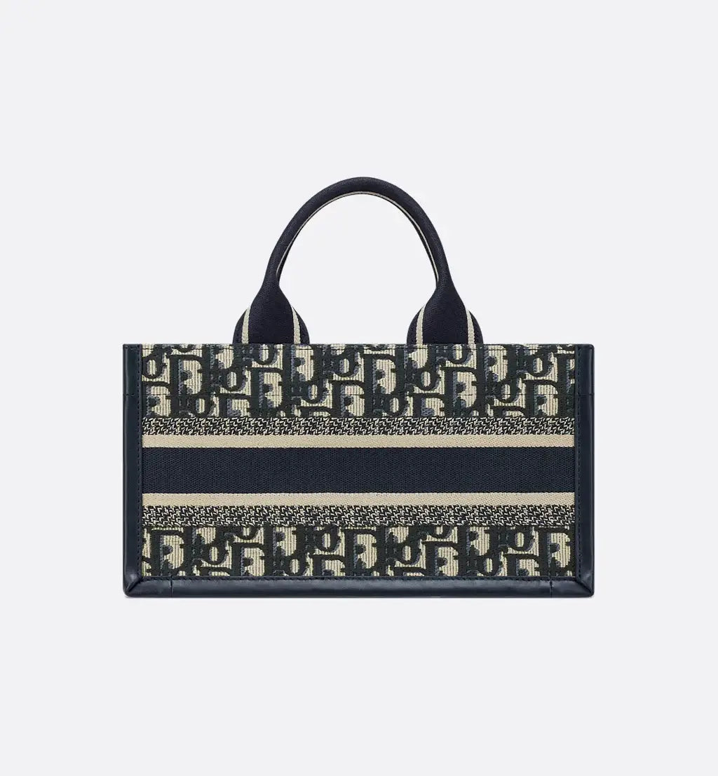 East-West Dior Book Tote with Strap Blue Dior Oblique Embroidery and Calfskin
