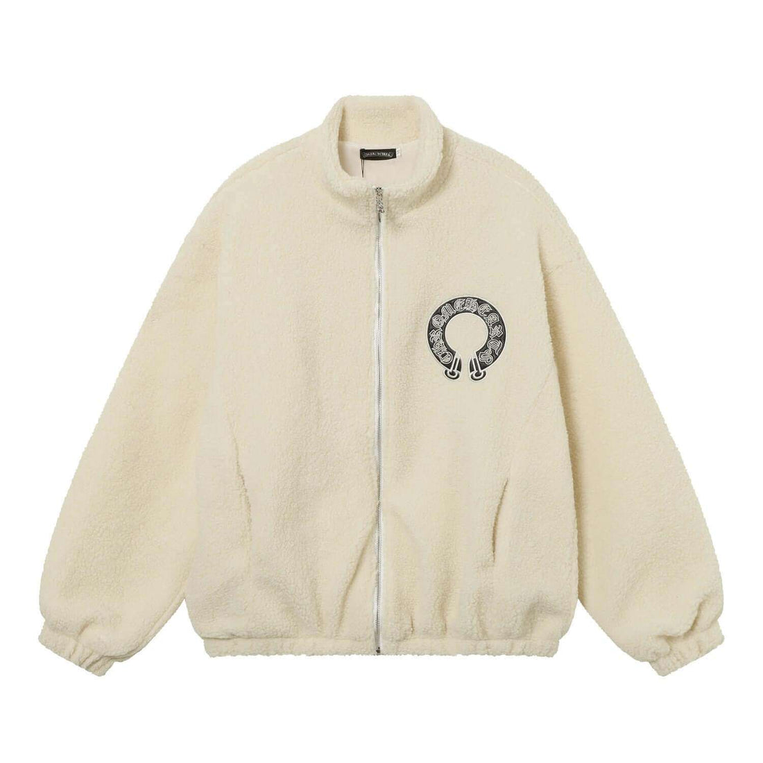 Chrome Hearts beige fleece jacket featuring a stylish logo, perfect for trendy outfits and urban streetwear collections.