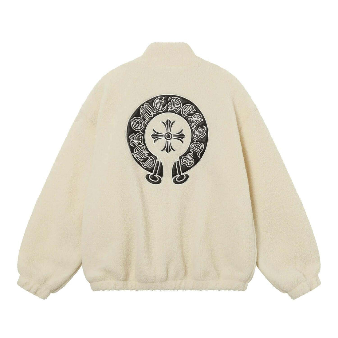 Chrome Hearts beige fleece jacket featuring a stylish logo, perfect for trendy outfits and urban streetwear collections.