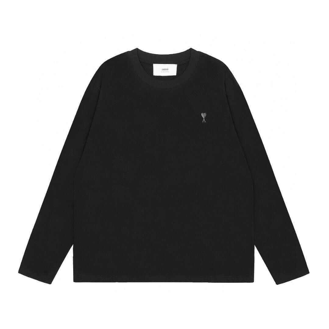 Black long-sleeve jersey shirt with logo, part of men's and women's trendy streetwear fashion collections.